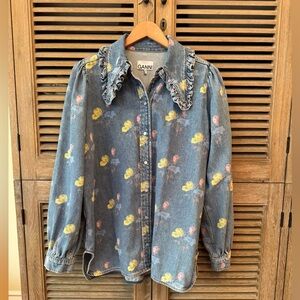 Ganni Denim Floral Jacket Shirt
